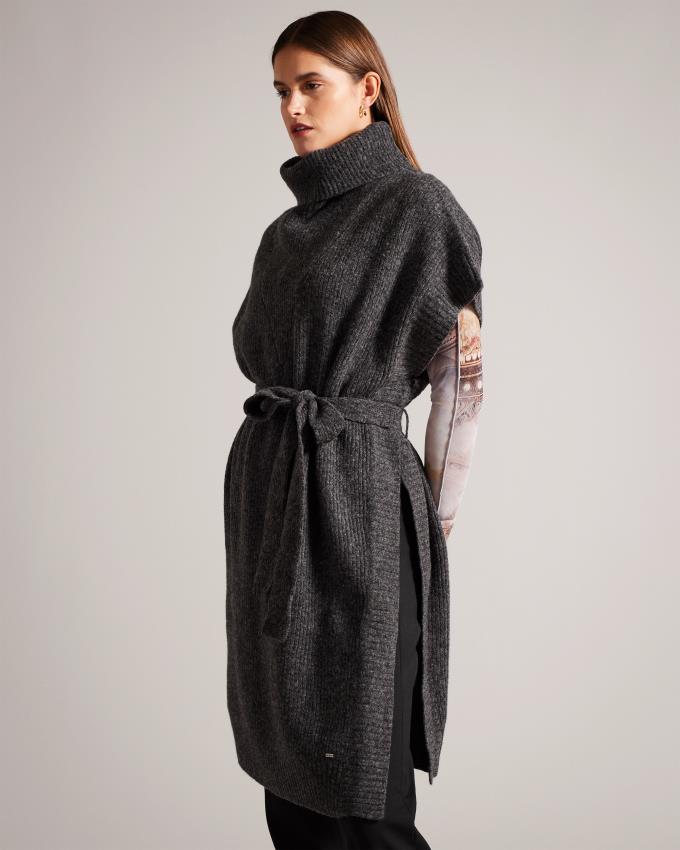 Manteau Ted Baker Engineered Knit Funnel Neck Cape Grise Femme | WAD-95596410